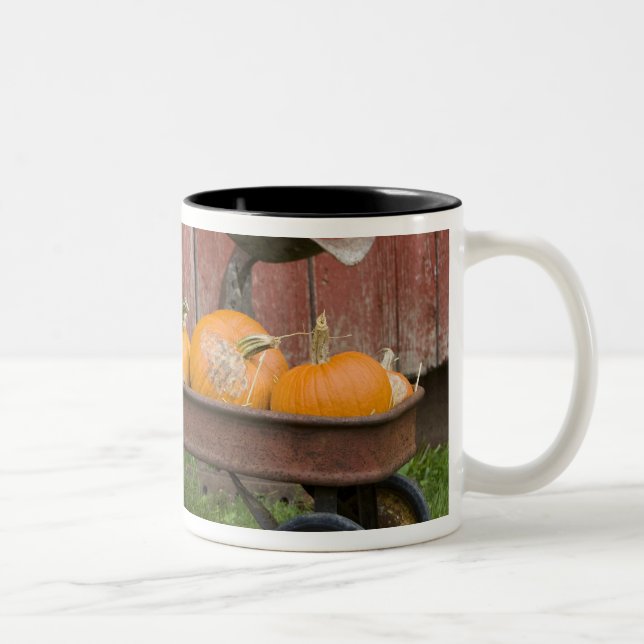 Pumpkins in old wagon Two-Tone coffee mug (Right)