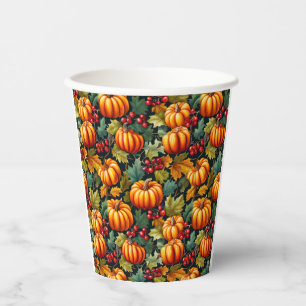Pumpkins in the Leaves with Berries Paper Cups