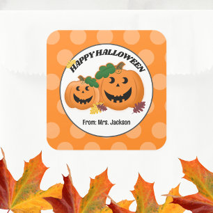Pumpkins Jack O' Lantern Fall Halloween Favor  Square Sticker