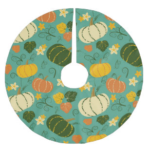 Pumpkins, leaves: autumn vegetable pattern brushed polyester tree skirt