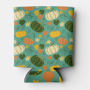 Pumpkins, leaves: autumn vegetable pattern can cooler