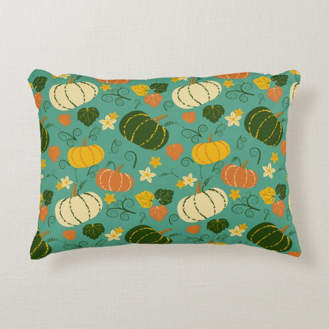 Pumpkins, leaves: autumn vegetable pattern decorative cushion (Front)