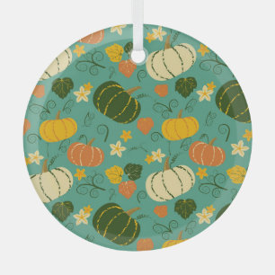 Pumpkins, leaves: autumn vegetable pattern glass tree decoration
