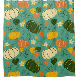 Pumpkins, leaves: autumn vegetable pattern shower curtain