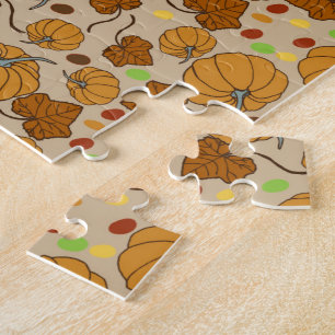 Pumpkins leaves candy text Happy thanksgiving Jigsaw Puzzle