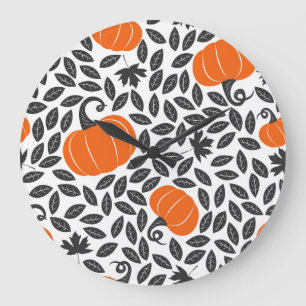 Pumpkins, leaves: cute autumn pattern. large clock