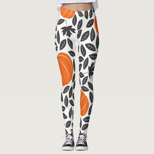 Pumpkins, leaves: cute autumn pattern. leggings (Front)