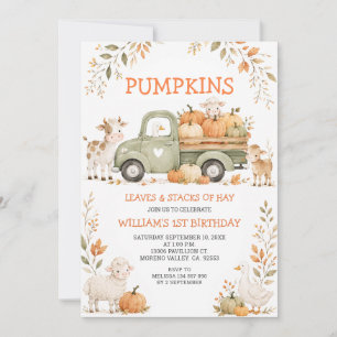 Pumpkins Leaves & Stacks of Hay Birthday  Invitation