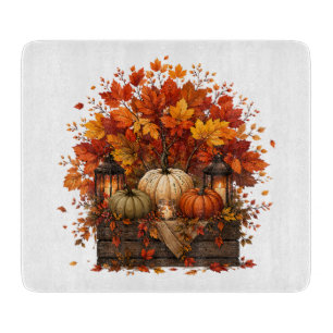 Pumpkins Leaves Trees Fall Autumn Season Cutting Board