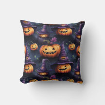 Pumpkins Magic Hats Halloween  Throw Pillow
