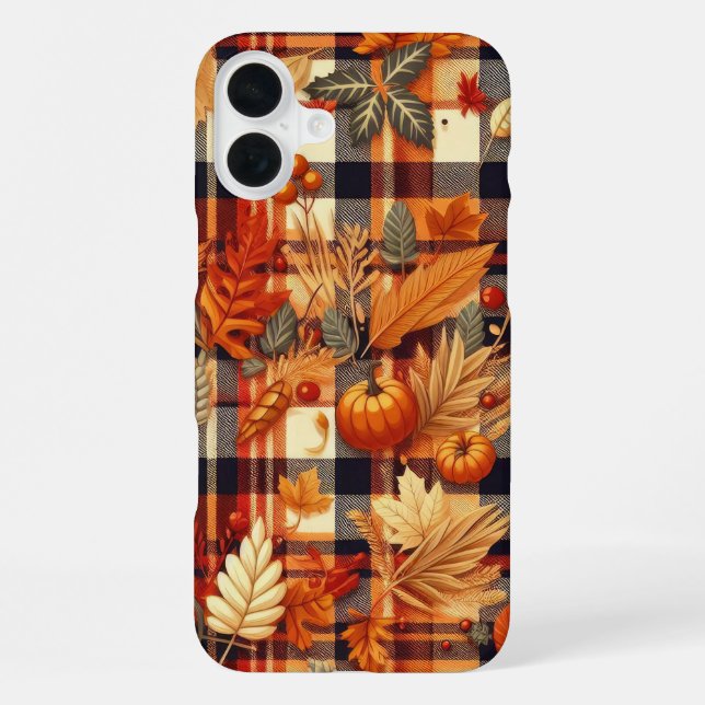 Pumpkins Maple Leaves Autumn Plaids  iPhone Case (Back)