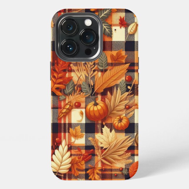 Pumpkins Maple Leaves Autumn Plaids  iPhone Case (Back)