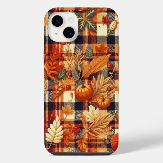 Pumpkins Maple Leaves Autumn Plaids  iPhone Case (Back)