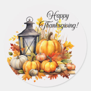 Pumpkins Maple Tree Leaves Lamp Thanksgiving Classic Round Sticker