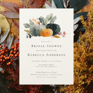 Pumpkins Modern Fall Wedding Bridal Shower Invitation