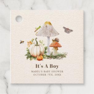 Pumpkins Mushroom Woodland Insects Boy Baby Shower Favour Tags