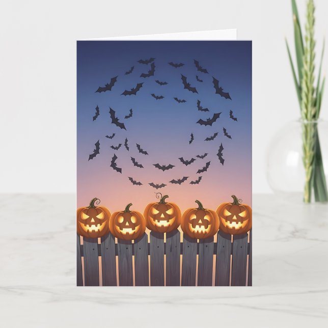 Pumpkins On A Fence Halloween Folded Greeting Card (Front)