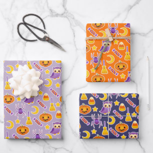Pumpkins, Owls & Candy Halloween Wrapping Paper Sheet