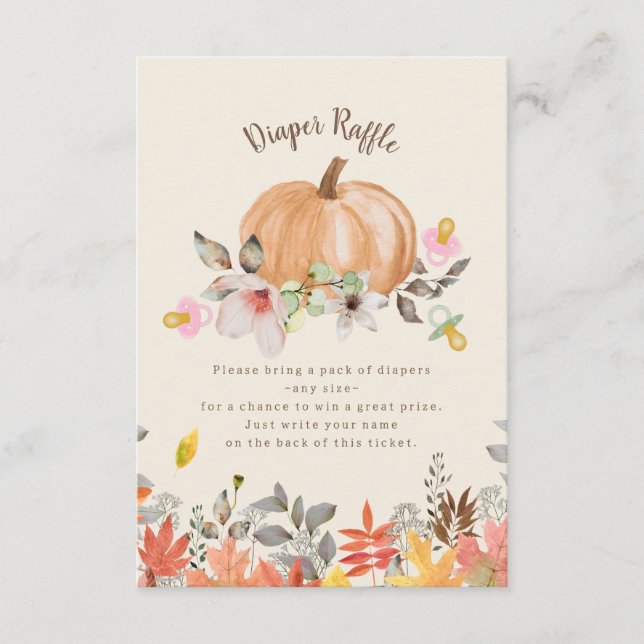Pumpkins Pacifiers Fall Baby Shower Diaper Raffle Enclosure Card (Front)