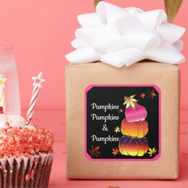 Pumpkins & Pumpkins Gradient, Gold, & Foil Texture Square Sticker (Party)