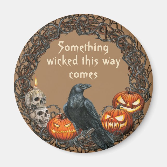 Pumpkins & Raven Halloween Wreath  Magnet (Front)