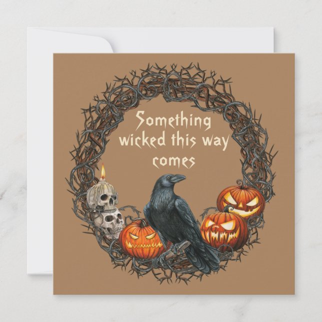 Pumpkins & Raven Wreath  Halloween Card (Front)