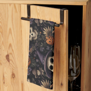 Pumpkins Skulls Flowers Halloween  Tea Towel