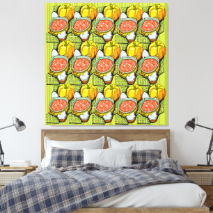 Pumpkins, Soup and Striped Background Canvas Print