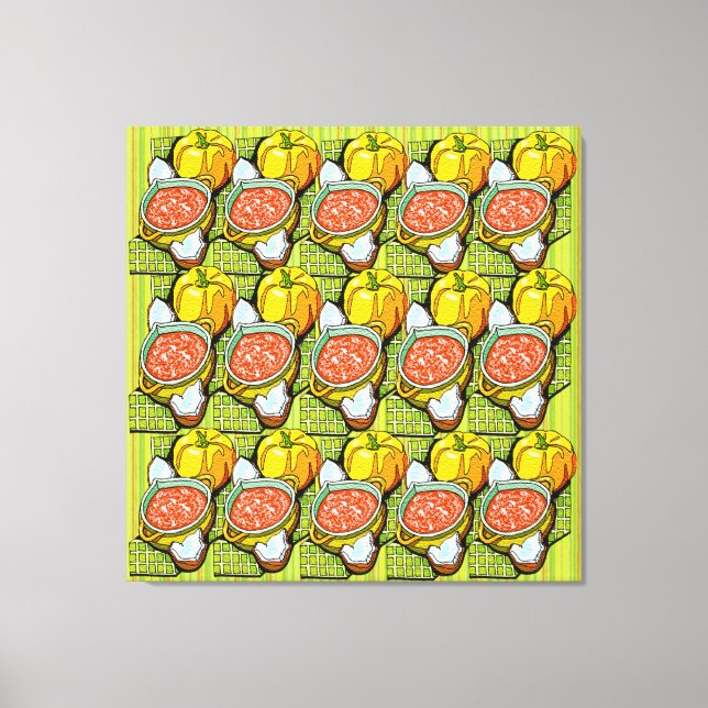 Pumpkins, Soup and Striped Background Canvas Print (Front)