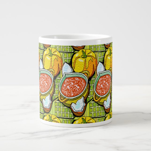 Pumpkins, Soup and Striped Background Large Coffee Mug (Front)