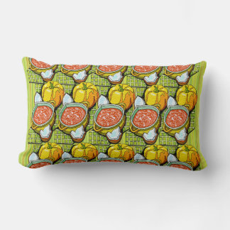Pumpkins, Soup and Striped Background Lumbar Cushion