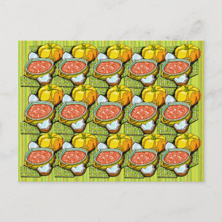 Pumpkins, Soup and Striped Background Postcard
