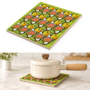 Pumpkins, Soup and Striped Background Tile