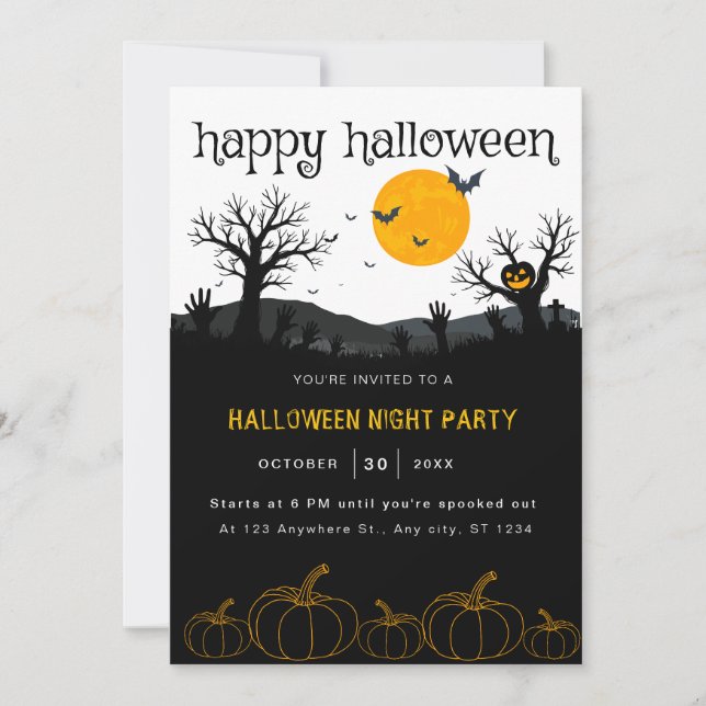 Pumpkins Spooky Trees Orange Black Halloween Party Invitation (Front)