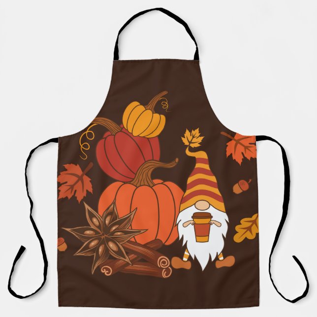 Pumpkins, star anise, cinnamon sticks, autumn leav apron (Front)