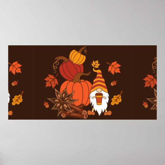 Pumpkins, star anise, cinnamon sticks, autumn leav poster (Front)