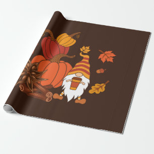 Pumpkins, star anise, cinnamon sticks, autumn leav wrapping paper