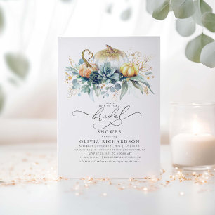 Pumpkins Succulents Greenery Fall Bridal Shower Invitation