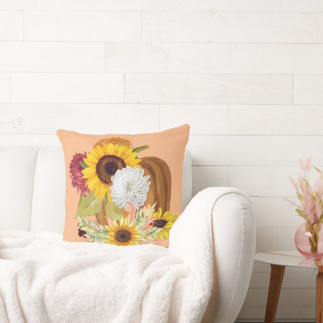 Pumpkins, Sunflowers and Mums Fall Colours Cushion (Couch)