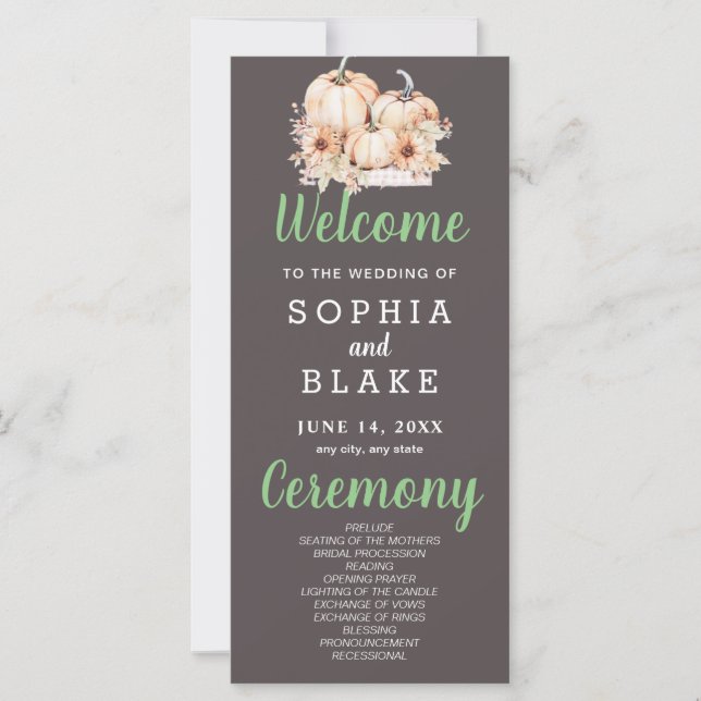 Pumpkins & Sunflowers Fall Grey Wedding Program (Front)