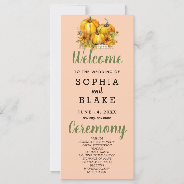 Pumpkins & Sunflowers Fall Orange Wedding Program (Front)
