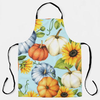 Pumpkins, sunflowers, watercolor illustration apron