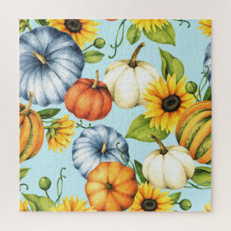 Pumpkins, sunflowers, watercolor illustration jigsaw puzzle