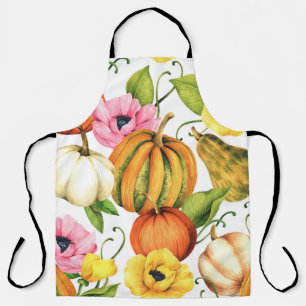 Pumpkins Sunflowers: Watercolor Pattern Design Apron