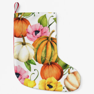 Pumpkins Sunflowers: Watercolor Pattern Design Small Christmas Stocking