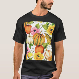 Pumpkins Sunflowers: Watercolor Pattern Design T-Shirt
