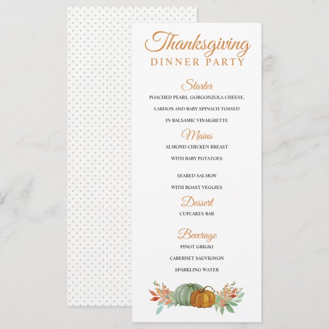Pumpkins Thanksgiving Autumn Dinner Menu Invitation (Front/Back)