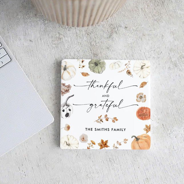 Pumpkins Thanksgiving Dinner Square Paper Coaster (Creator Uploaded)