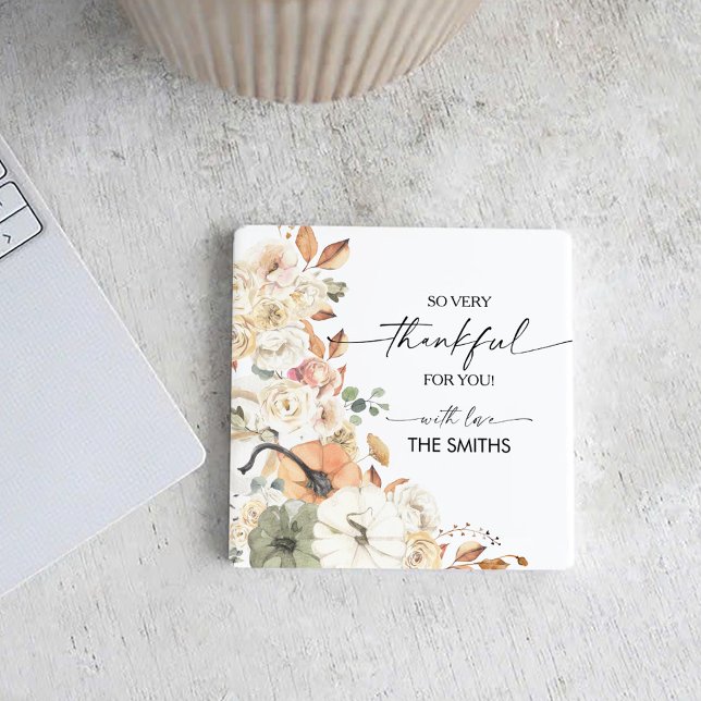 Pumpkins Thanksgiving Dinner Square Paper Coaster (Creator Uploaded)