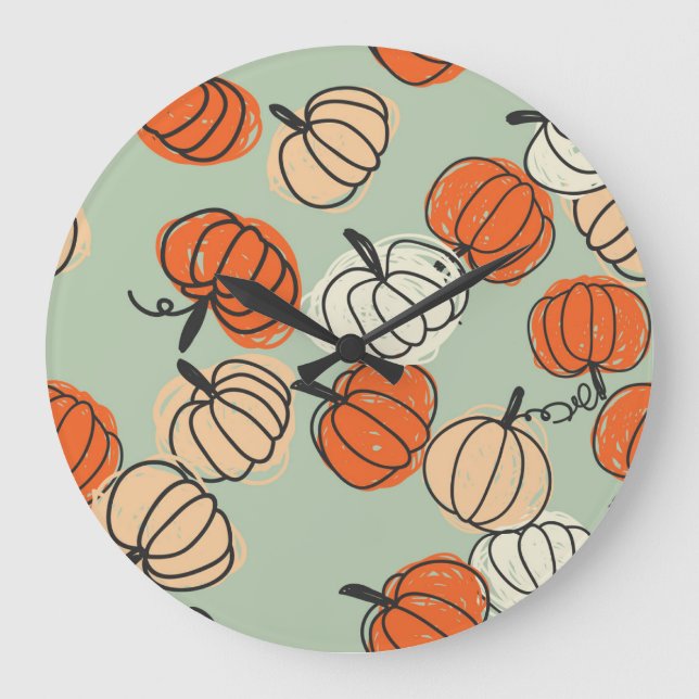 Pumpkins: Thanksgiving seamless pattern. Large Clock (Front)